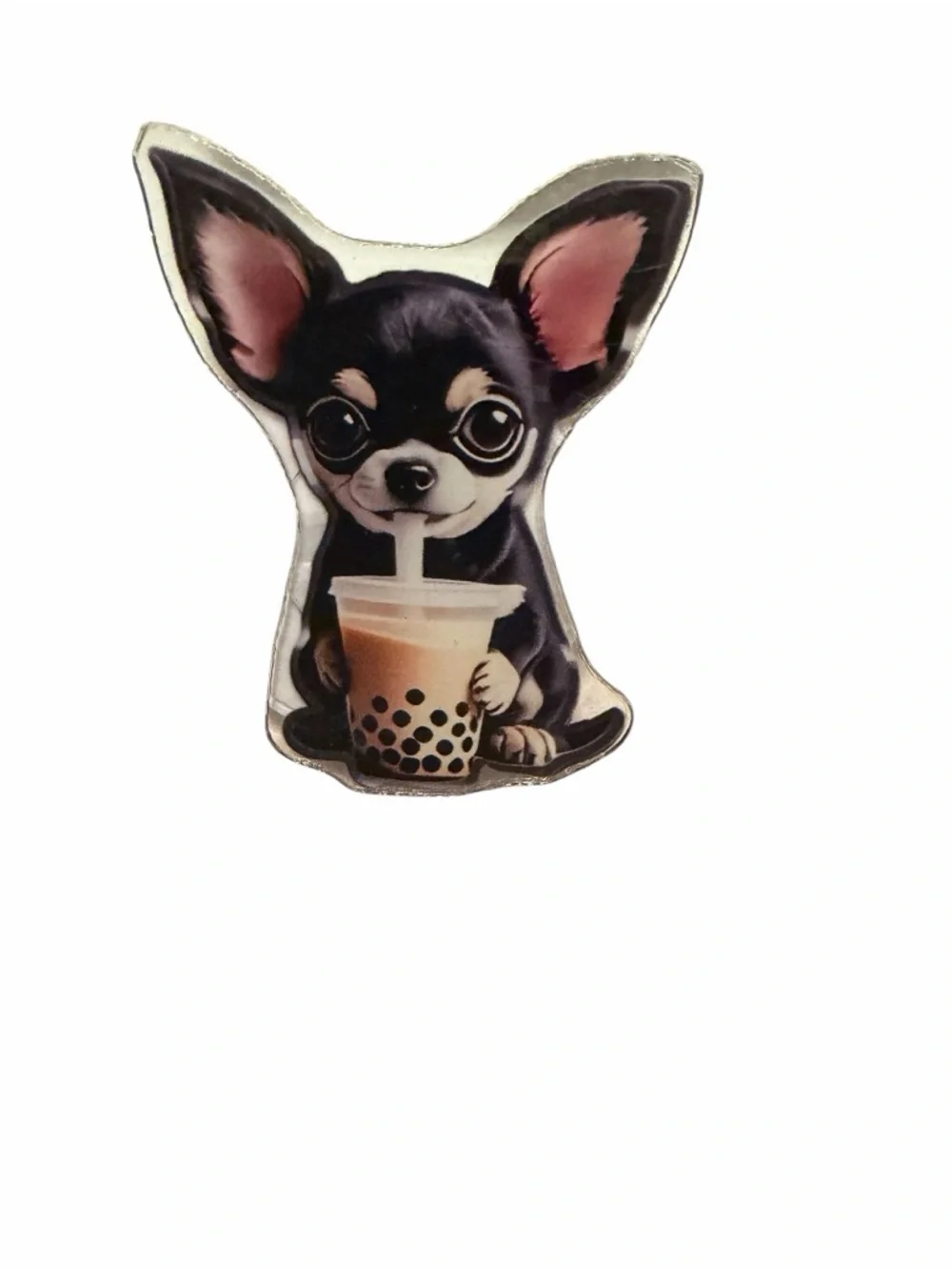 Chihuahua Dog Acrylic Phone Stand with Bubble Tea Design